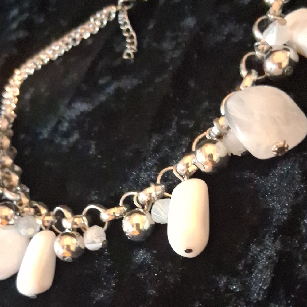 Elegant Silver and White Beaded Necklace
